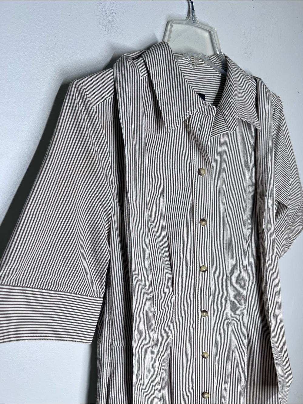 ME+EM Seersucker Stripe Mini Shirt Dress With Belt Chocolate/White Sz 4 - Picture 7 of 9
